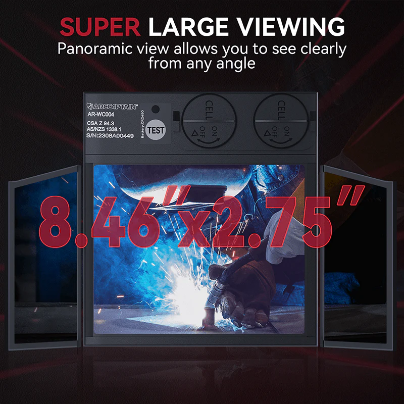 Side View Auto-Darkening Welding Helmet 8.46"X2.75" Super Large Viewing Screen True Color HSH-C900 - Image 3