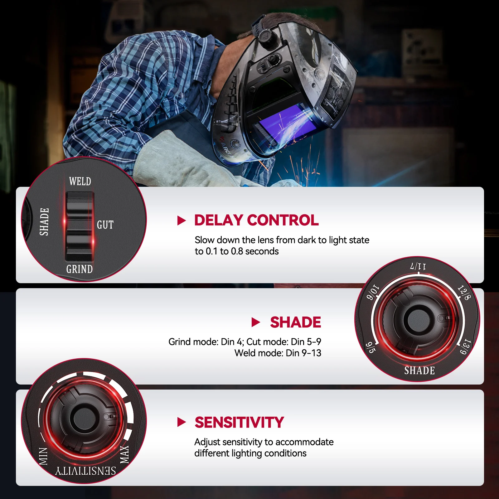 Auto Darkening Welding Protective Hood Rivet EXSpace X300 - Image 5