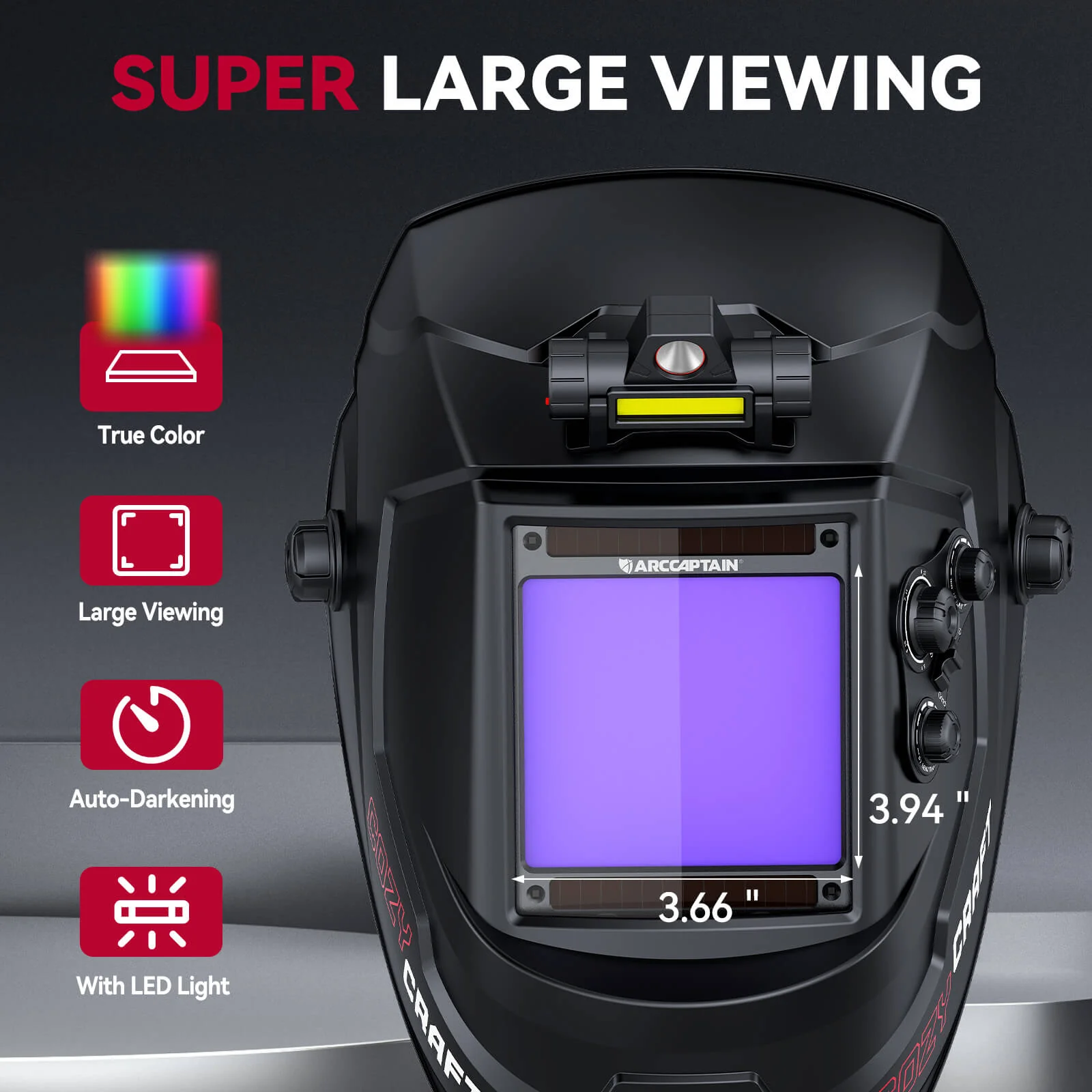 Auto Dark True Color Welding Helmet with LED Light CozyCraft X200 - Image 7