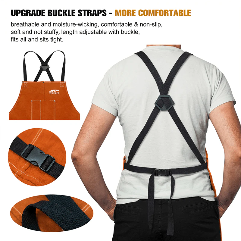 Heavy Duty Thick Leather Welding Apron/Heat Resistant Multi-Function Brown Apron - Image 4