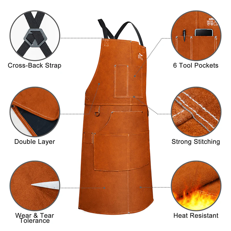 Heavy Duty Thick Leather Welding Apron/Heat Resistant Multi-Function Brown Apron - Image 7